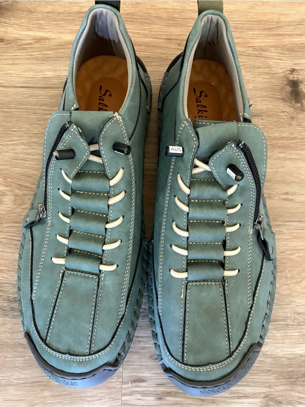 Salkin USA Green Faux Suede Casual Slip-On Walking Shoes with Zipper size 12
